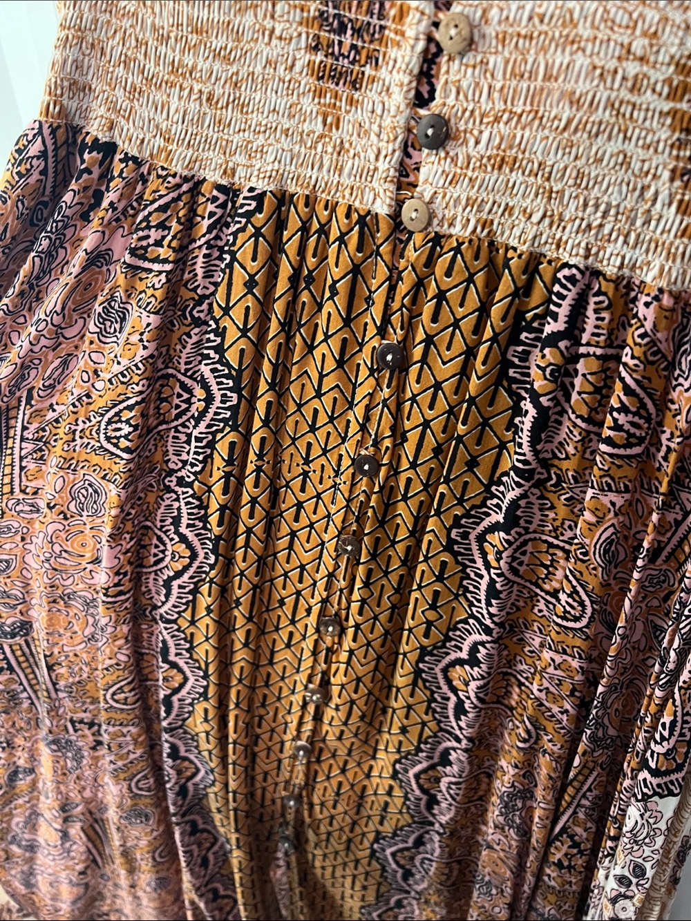 FREE PROPLE Boho Paisley Long Sleeve Maxi Dress in Brown and Cream - Picture 6 of 8